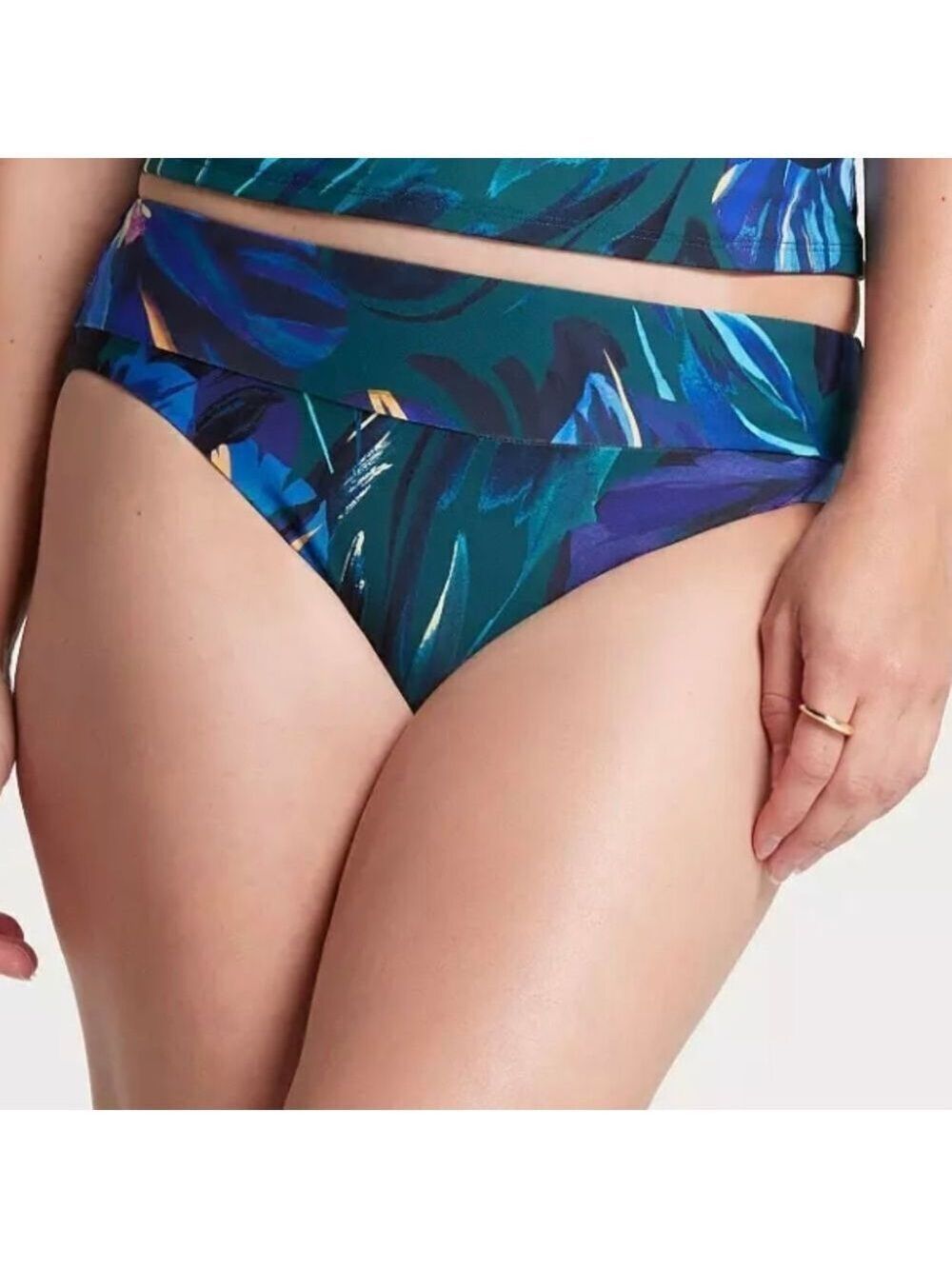 1167 NWT CALIA Women's Mid Rise Wide Banded High Leg Swim Bottoms